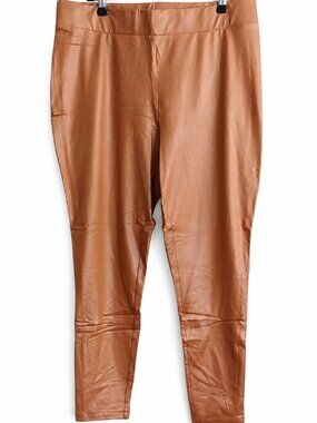 Plus Size 1X Womens Plus Size Camel Faux Leather Skinny Pants Leggings Chic Edgy